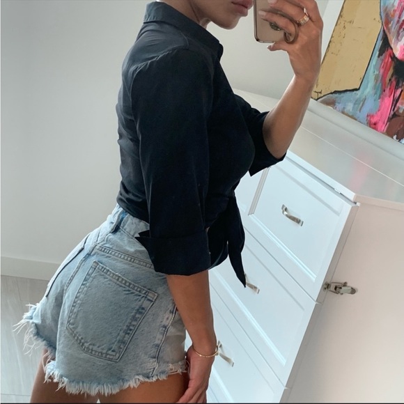 Armani Exchange Black Button Down & Tie Crop Top Shirt XS - Picture 4 of 8